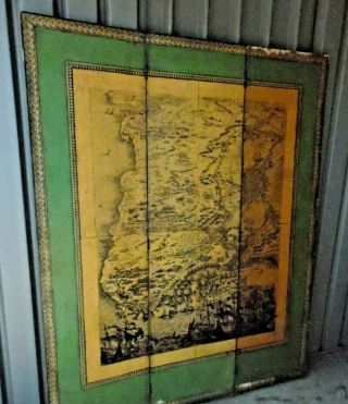Antique Vintage French Military Map Room Divider Screen 1920 