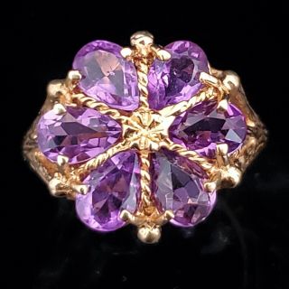 Estate Amethyst 14k Yellow Gold Flower Ring Vintage Floral Purple Gift Daisy