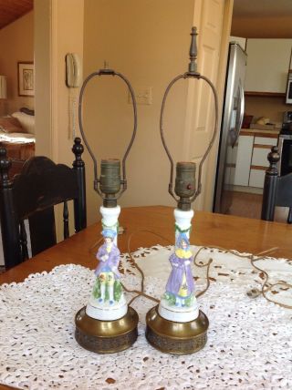 Vintage Porcelain Victorian Figural Boudoir Lamps Made In Germany