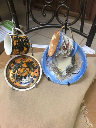 2 Vintage Collectible Tea Cup/saucer From Japan & Greece.  Dragons & Greek Gods