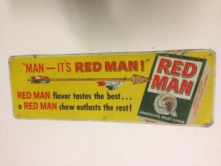 Vintage Red Man Chew Tobacco Gas Station 15 " Metal Advertising Sign Oil Soda Pop