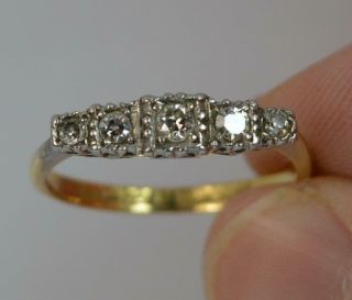 Art Deco 18ct Gold & Platinum Five Diamond Stack Ring d0428 4