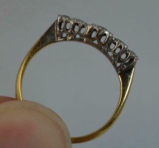 Art Deco 18ct Gold & Platinum Five Diamond Stack Ring d0428 5