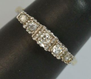 Art Deco 18ct Gold & Platinum Five Diamond Stack Ring d0428 9
