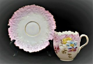 Vintage Art Nouveau Hand Painted Eggshell Porcelain Demitasse Cup And Saucer Set