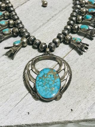 Vintage Sterling Silver Turquoise Squash Blossom Necklace 2