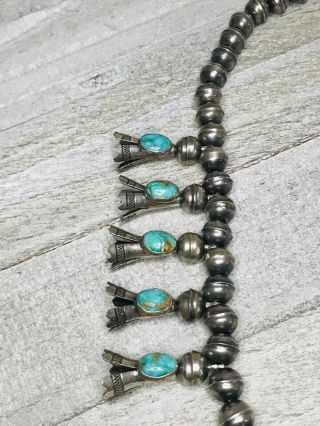 Vintage Sterling Silver Turquoise Squash Blossom Necklace 3