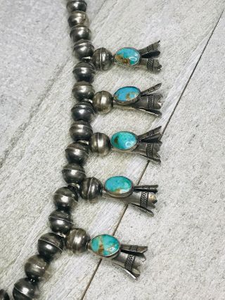 Vintage Sterling Silver Turquoise Squash Blossom Necklace 4