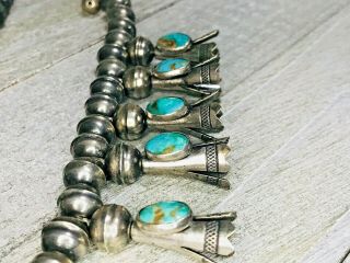 Vintage Sterling Silver Turquoise Squash Blossom Necklace 6