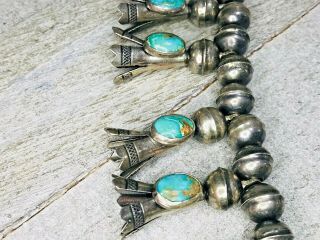 Vintage Sterling Silver Turquoise Squash Blossom Necklace 7