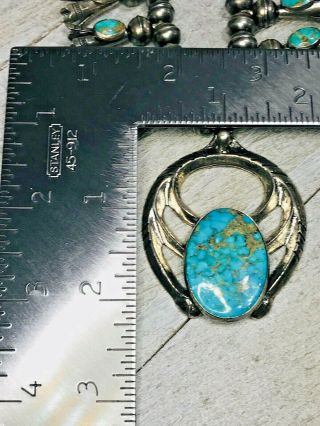 Vintage Sterling Silver Turquoise Squash Blossom Necklace 8