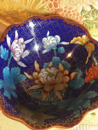 very colorful good and fine unusual antique Chinese cloisonne bowl on stand 3 