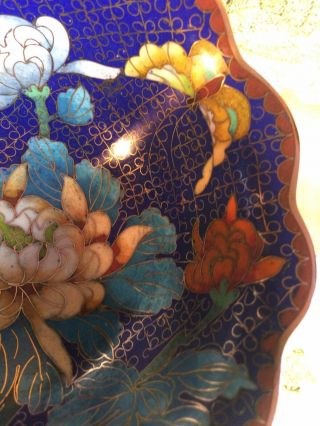 very colorful good and fine unusual antique Chinese cloisonne bowl on stand 3 