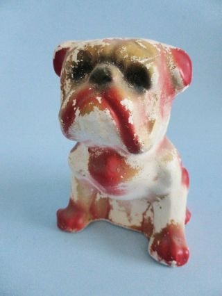 Antique Chalkware Bulldog Carnival Prize,  1920s Dog Figurine,  Rustic Decor 2