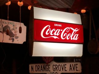Vintage Coca Cola Hanging Light - Up Advertising Sign 1950s Tin Can