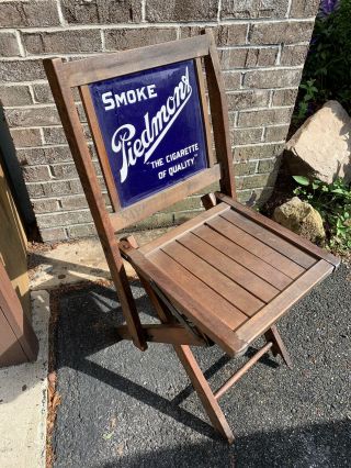 Vintage 1940s Piedmont Cigarette Wooden Folding Chair With Sign