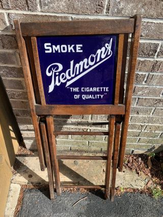 Vintage 1940s Piedmont Cigarette Wooden Folding Chair with sign 2