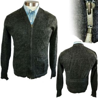 Vintage 1930s Revere Gray Pleated Belt Back Sweater Deco Talon Zipper S