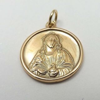 18k Gold 750 Italy 2 Sided Sacred Heart Jesus Virgin Mary Medal Charm Pendant