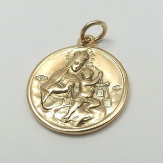 18K Gold 750 Italy 2 Sided Sacred Heart Jesus Virgin Mary Medal Charm Pendant 2