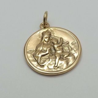 18K Gold 750 Italy 2 Sided Sacred Heart Jesus Virgin Mary Medal Charm Pendant 5