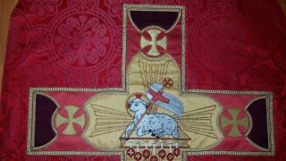 Vintage Benziger Brothers Lamb Of God Needlework Embroidered Goldwork Panel 20 