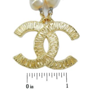 CHANEL Gold Plated CC Logos Imitation Pearl Vintage Necklace 4565a Rise - on 3