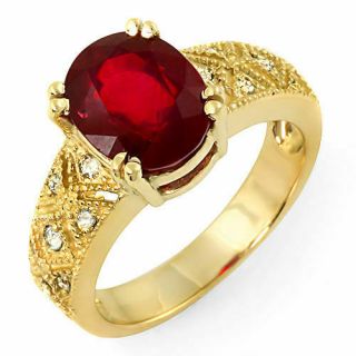 Vintage 3.  8 Ct Natural Ruby & Diamond Ring 14k Gold