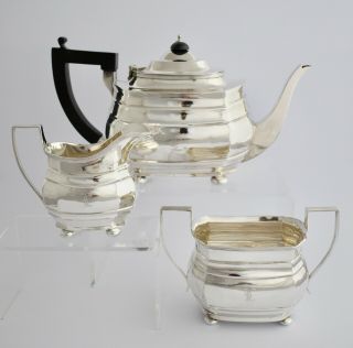 966g - Sterling Silver 3 Piece Tea Set: Tea Pot,  Creamer & Sugar - S Blanckensee