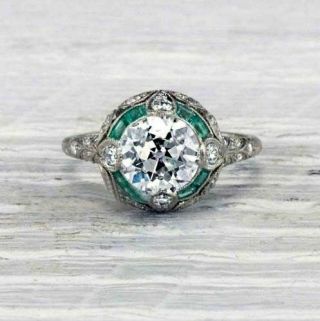 Cert.  2.  78 Ct Round Cut Diamond 14k White Gold Vintage Art Deco Engagement Ring