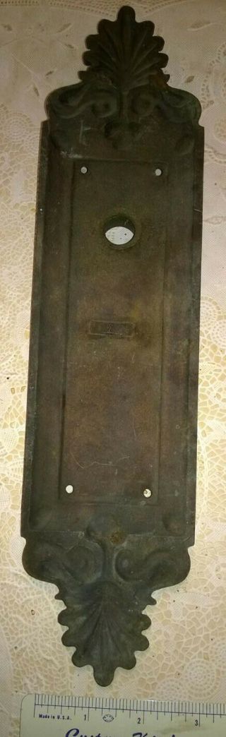 LARGE VINTAGE ANTIQUE BRASS DOOR HANDLE COVER PLATE 3