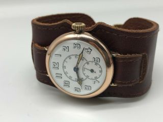 Rare Vintage 9k 9ct 375 Solid Rose Gold Mens Officers Military Trench Watch Ww1