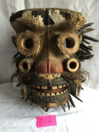 Authentic African Wood Carved Face Mask Hanging Handmade Brown Vintage