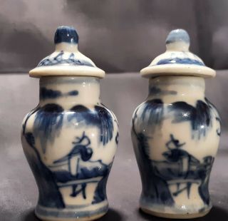 Antique Chinese Porcelain Cabinet Vases Blue/white Emperor Qing Dynasty