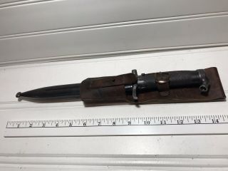 Wwii Swedish Navy Ejae Bayonet W/ Metal Scabbard & Leather Belt Case.  Vgc