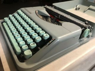 Vintage Portable Hermes Rocket Typewriter In Carrying Case Seafoam Green