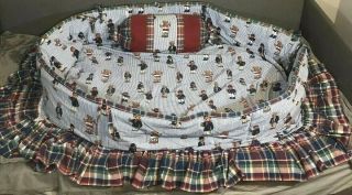 Vtg Ralph Lauren Polo Bear Custom Crib Set Striped Sheet Skirt Diaper Pillow Euc
