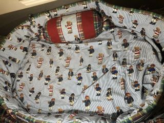 Vtg Ralph Lauren Polo Bear Custom Crib Set Striped Sheet Skirt Diaper Pillow EUC 4