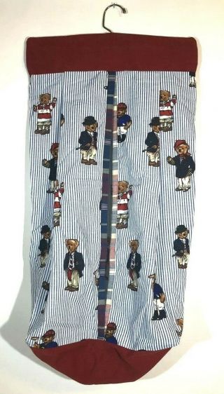 Vtg Ralph Lauren Polo Bear Custom Crib Set Striped Sheet Skirt Diaper Pillow EUC 8