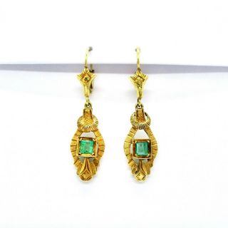 $2500 Retail - 18k Vintage Estate Colombian Emerald Drop Earrings Fine Quality