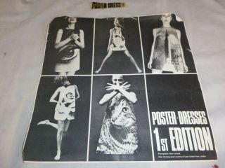 Vtg 1968 MOD Harry Gordon Cat Print B&W Paper Poster Dress Pop Art UNWORN 2