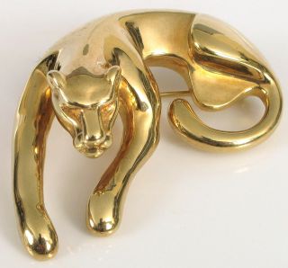Vintage 14k Yellow Gold Designer Signed Mgj 3d Panther Cat Brooch Lion Fine