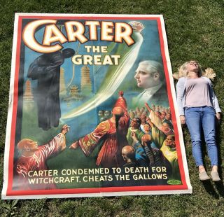 Antique Huge Linen Backed 1926 Otis Litho Carter The Great Magician Magic Poster