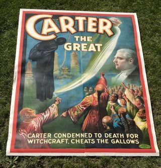 ANTIQUE HUGE Linen Backed 1926 Otis Litho Carter The Great Magician Magic Poster 2