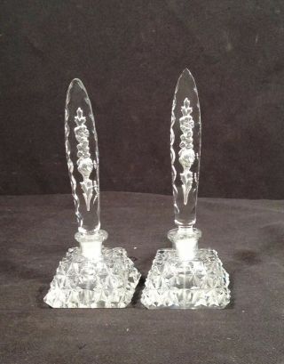 Antique Pair Art Deco Clear & Frosted Cut Glass Perfume Bottles