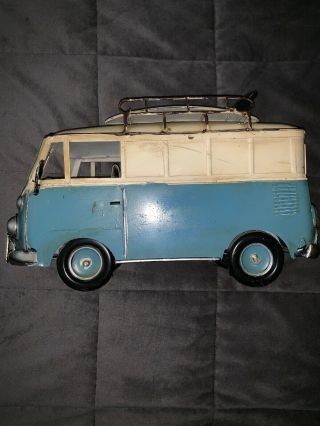 Vintage Vw Volkswagen Van Bus Tin Metal With Surfboard Home Decorative -