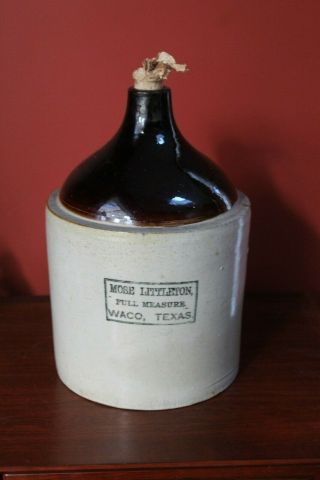 Vintage Mose Littleton,  Full Measure Whiskey Jug Crock Stoneware Jug Waco,  Texas