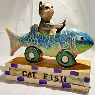 Seymour Mann Cat Fish Car Figurine Bookend Vintage Race Humor