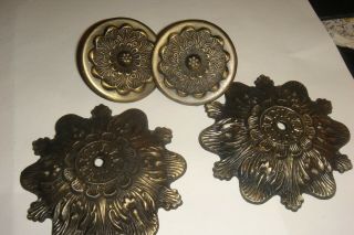 Two (2) Vintage Ornate Metal Drawer Cabinet Pull Knobs And Back Plates App 3 "