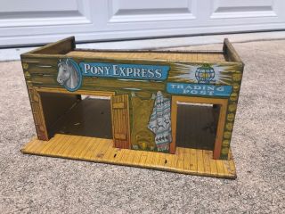 Vintage Pony Express Trading Post Tin Litho Building Marx